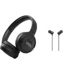 JBL Tune510BT - Wireless on-ear headphones featuring Bluetooth 5.0, up to 40 hours battery life and speed charge, in black & T110 Universal In-Ear Headphones with Remote Control and Microphone, Black