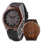 Custom Mens Wood Watch Engraved Ebony Analog Wristwatch Leather Strap Fathers Day Gift Groomsmen Gift