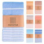 MOMOMUS Fouta XXL, Extra Large Beach Towel for Adults - Beach Picnic Blanket - 100% Cotton, with Fringes and Sand Free - Light Blue, 210x240 cm