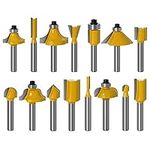 welltop 15 Piece Router Bit Set, 1/4-Inch Shank, Tungsten Carbide Router Bits, Fits Edging, Trimming, Veining and Grooving in All Woodworking Projects for Commercial Users and Beginners, Yellow