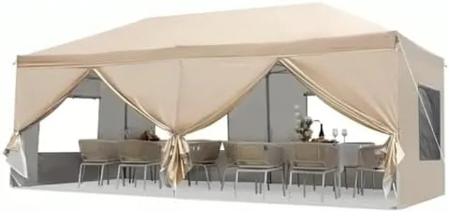 Khaki Pop-Up Canopy Tent 10x20 FT with 6 Removable Sidewalls, Waterproof & UV-Resistant, Center Lock Gazebo for Parties, Garden, Patio & Backyard - Includes 12 Stakes & 6 Sandbags