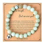 Natural Healing Stone Bracelet for Women Inspirational Encouragement Bracelets for Teen Girls Round Stone Bead Bracelet Jasper Gemstones Birthday Bracelet for Her Friend Mom and Daughter Gift Ideas