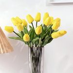 Artificial Flower PU Yellow Tulip Flowers Fresh Bouquet with Stems Real Touch Tulips for Bridal Bridesmaid Bouquet Christmas Thanksgiving New Year Epicpetal (20 PCS)