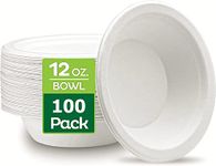 LATERN 100Pcs Disposable Paper Bowls, 360ml White Rigid Bagasse Bowls 100% Biodegradable Compostable Sugarcane Bowls for Daily Use Restaurants BBQ Party (13.5cm x 4cm)