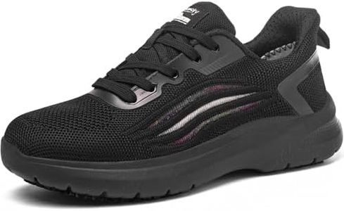 Treesky Non Slip Work Shoes for Women in Food Service - Slip Resistant, Comfortable & Lightweight Sneakers, Suitable for Restaurant, Kitchen & Nursing Crews (Black, Size 6)