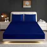 Hadi London Satin Fitted Sheet Set with 2 pillowcases - Extra Deep 40cm Ultra-Soft, Available in Single, Double, King | Luxurious White Bedding and Multiple Colors (NAVY-BLUE, DOUBLE)