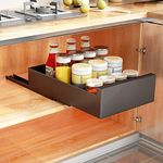 SAYZH Pull Out Cabinet Organiser, Heavy Duty Slide Out Drawer Storage Shelves for Kitchen Cupboard, Roll-Out Extendable Sliding Drawer, (25 CM W x 43 CM D x 9CM H)，No Need Drill and Nailing (Black)