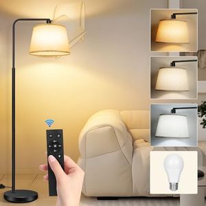 Tisuokae LED Floor Lamp for Living Room, Modern Floor Lamp with Remote & Foot Switch, Standing Tall Lamp with Stepless Dimmable & Color Temperature, Adjustable Linen Lampshade, Bulb Included