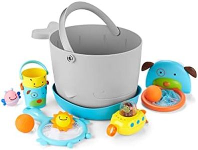 Skip Hop Seau rempli de jouets de bain pour bébé, jouet de bain et seau, gris