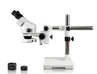 Walter Products WP-3EZ-IFR07 Binocular Zoom Stereo Microscope, 10x WF Eyepiece, 0.7x—4.5x Zoom, 3.5x—90x Magnification, 0.5x & 2x Auxiliary Lens, Single Arm Boom Stand, 144-LED Ring Light with Intensity Control