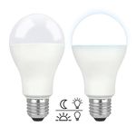 12W Dusk to Dawn LED Light Bulbs E27 Cool White 6000K, 1200LM, Auto On Off, Porch Light Bulb with E27 Edison Screw, Dusk Dawn Light Sensor Bulbs for Outdoor, Security Lighting, 2pcs