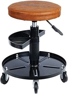 HASKYY - Taburete de Taller con Ruedas, Altura 430-580 mm, diámetro 40 cm, Revestimiento de Gel, para Taller, 135 kg, 2 estantes