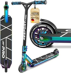 RE:SPORT® Stunt Scooter REVO PRO für Kinder & Erwachsene mit Ständer | Profi Stuntroller 110mm PU Wheels & Y-Bar | Stuntscooter Kickscooter ABEC 9 Kugellager | Tretroller Trickroller (Rainbow Blaze)