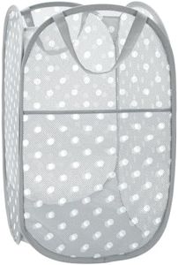 75L Collapsible Mesh Laundry Basket, Dot Print, Gray