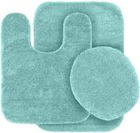 Mk Home Collection 3 Piece Bathroom Rug Set Bath Rug Contour Mat & Lid Cover Non-Slip With Rubber Backing Solid Turquoise New