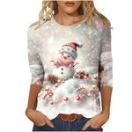 My Orders Women 3/4 Sleeved Shirt UK Christmas Santa Elk Snowflake Print Blouse Loose Fit Casual Tops Xmas Tshirt Round Neck T-Shirt 2024 Fashion Shirts Going Out Tee Fall Dressy Shirt