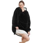 Aemilas Wearable Blanket Hoodie,Oversized Sherpa Sweatshirt Blanket with Hood Pocket and Sleeves,Cozy Soft Warm Plush Hooded Blanket for Adult Women Men Teens,One Size Fits All(Black)