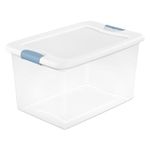 Sterilite 64 Qt Latching Storage Box, Stackable Bin with Latch Lid, Plastic Container to Organize Clothes in Closet, Clear with White Lid, 12 Pack