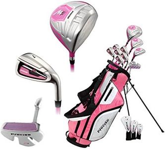 Top Line Ladies Pink Right Handed M5 Golf Club Set, Includes: Driver, Wood, Hybrid, No. 5,6,7,8,9, PW Stainless Steel Irons, Putter, Graphite Shafts for Woods & Irons, Stand Bag & 3 Head Covers