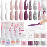 Aikker Acrylic Dip Powder Starter Kit Nail Dipping Powder System With Base,Top Coat and Activator,Brush saver Clear White Nude Pink Sliver Rose Gold French Nails Art Recycling Tray AK09