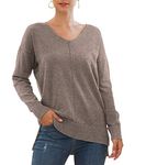 PCEAIIH Women's Casual Lightweight V Neck Batwing Sleeve Knit Top Loose Pullover Sweater (M, Khaki)