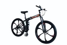 MIOOX MTB Foldable Alloy Wheel Black Mountain Bike with 26X4 Inch Tyres Folding Bike for Adults with 21 Gears (Frame - 26 Inch) (Orange)