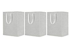 House of Quirk Laundry Hamper 100L Collapsible Large Laundry Baskets with Easy Carry Handles Freestanding Storage Basket for Toys Clothes Organizer (Set of 3, 100 Litre, White Grey Stripe)