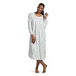 Miss Elaine Nightgown - Women's Long Nightgown, Honeycomb Knit Gown with Long Sleeves, Women's Sleepwear, Blue Small Bouquets, 1X