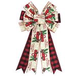 Large Christmas Bows for Wreaths, Buffalo Plaid Decorative Wreath Bow for Front Door, Merry Christmas Truck Wreath Bows Red Plaid Wreath Bows Christmas Bows for Indoor Outdoor Xmas Decorations