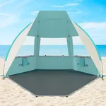Gorich Portable Beach Tent for 3-6 Person with UPF 50+ UV Protection, Lightweight & Foldable Sun Shelter with 5 Sand Bags, Easy Setup Windproof Beach Umbrella Sun Shade