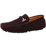 Jamron Mens Elegant Buckle Loafers Comfort Suede Driving Shoes Stylish Moccasin Slippers Coffee SN19020 UK11