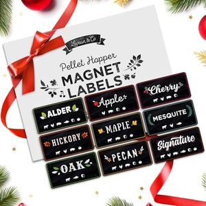 Levain & Co Pellet Hopper Magnet Labels - Flavor Tags for Smoker Wood Pellets - Magnets for Smoking and Grilling - BBQ Smoker Accessories - Set of 9 Magnetic Pellets Markers for Pellet Grills