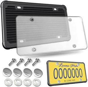 Aootf License Plate Protector-Clear Novelty Plate Cover with Silicone License Plate Frame for Car Tag, Unbreakable Cover to Protect Front or Back License Plate with Screws,Caps