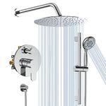 Shower System, SR SUN RISE 3-Function Round Shower Faucet with Adjustable Shower Slide Bar and 6-Setting Handheld Shower Head, 12 Inch Wall Mounted Shower Set with Valve for Bathroom, Polished Chrome