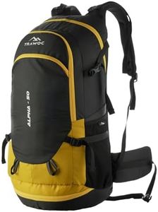 TRAWOC ALPHA 50 Litre Travel Backpack Water Resistant Daypack Bag for Cycling Trekking Hiking Camping for Men & Women, 3 Year Warranty, Yellow