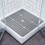 Square Shower Mat, Non-Slip Bathtub Mat with Strong Suction Cups, PVC Washable Mildew Resistant Bath Floor Mat with Drain Holes for Shower Bathroom Accessories 27 * 27inch (Translucent Grey)