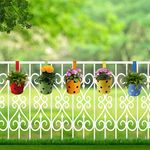 TrustBasket Round Railing Pots with Polka Dots (Pack of 5) - (Multicolour) Metal Hanging Planters for Balcony and Home Gardening, Indoor, Outdoor