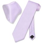 Vesuvio Napoli Solid Lavender Purple NeckTie & Handkerchief Men's Neck Tie Set, Lavender Light Purple, One Size, Lavender Light Purple, One Size