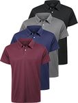 Ullnoy Golf Polo Shirts for Men Quick Dry Fit Moisture Wicking Mens Polo Shirts Athletic Casual Collared Golf Shirt with Buttons 4 Pack Black/Gray/Wine/Navy L