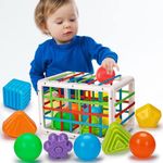 skiloriz Shape Sorter 1 Year Old Toys, Developmental Montessori Learning, Storage Bin & 6 Sensory Blocks, Birthday Gifts for Toddler Teens Boys Girls Age 1 2 3