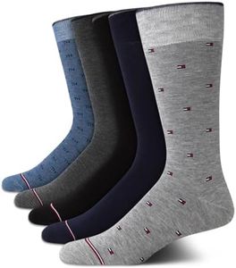 Tommy Hilfiger Men's Dress Socks - 5 Pack Lightweight Patterned Comfort Crew Socks for Men - Mens Long Work Socks (Size 7-12), Size 7-12, Heather Grey