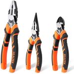 REALTEK 3-Piece Pliers Set, Premium CR-V Constructions, Pliers Tool Set Includes 8" Combination Pliers, 6" Diagonal Pliers, 6" Long Nose