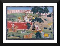 Tallenge - Pleasures of the Hunt North India Punjab Hills Kangra - Indian Miniature Pahari - Small Poster Paper - Framed (12 x 17 inches)