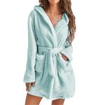 Ydsxlp Women's Fluffy Dressing Gown Fleece Bathrobes Long Sleeve Dressing Gown Winter Sauna Gown with Hood and Pockets, Yc Mint Green, XL