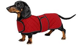 Warm Thermal Quilted Dachshund Coat, Dog Winter Coat with Warm Fleece Lining, Outdoor Dog Apparel with Adjustable Bands for Small,Medium, Large Dog-Red-XS