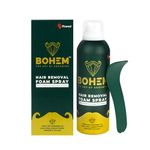 BOHEM Hair Removal Spray for Men | 200g | Free Spatula | Hair Removal Cream Spray with Thick Foam for Back, Chest, Legs, Arms, Under Arms & Intimate Areas | AHAs, Glycolic Acid, Kojic Acid & Aloe vera