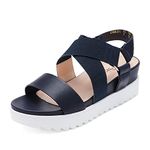 DREAM PAIRS Women?s Navy Open Toe Ankle Strap Platform Wedge Sandals Size 9 M US Charlie-5