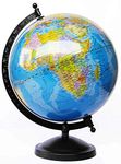 GeoKraft Educational Globe 10 Inch Height, 8 inch diameter Rotating World Globe with Black Matte Finish Metal Arc and Base/World Globe/Ho,e Décor/Office Décor/Gift Item(Blue)