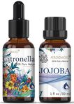 Pure Citronella Essential Oil Natural Aromatherapy Spray for Indoor Outdoor Use Fragrance Massage Home Care Diffuser Candle Soap Making Oil Jojoba Carrier Oils Set 2x 30ml