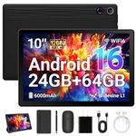 MUISOO Tablets 10 inch Tablet Android 16,24GB RAM 64GB ROM (1TB TF Expand),5G WiFi 6,1280 x 800 HD, 5MP+8MP Dual Camere,Android Tablet with Keyboard, Stylus, Mouse, Earphone, Case (Black)